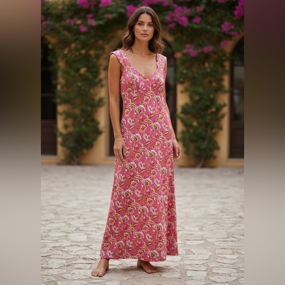 Vintage Jonathan Martin Maxi Dress Empire Waist Sleeveless Floral Paisley
